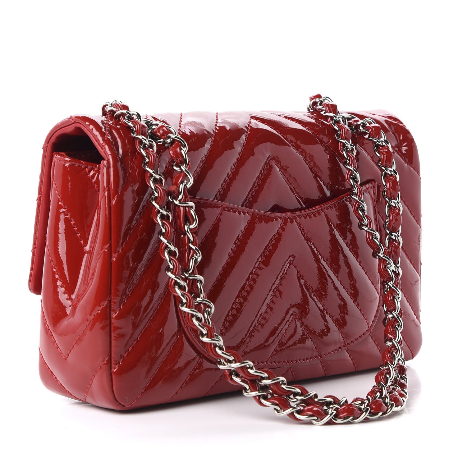 Patent Chevron Quilted Medium Single Flap Red