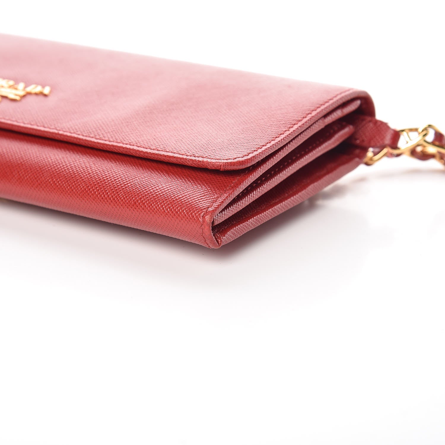 Prada Saffiano Metal Oro Chain Wallet Fuoco 11 of 14