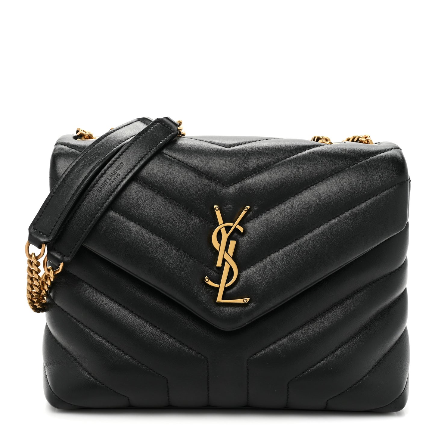 Calfskin Y Quilted Monogram Small Loulou Chain Satchel Black