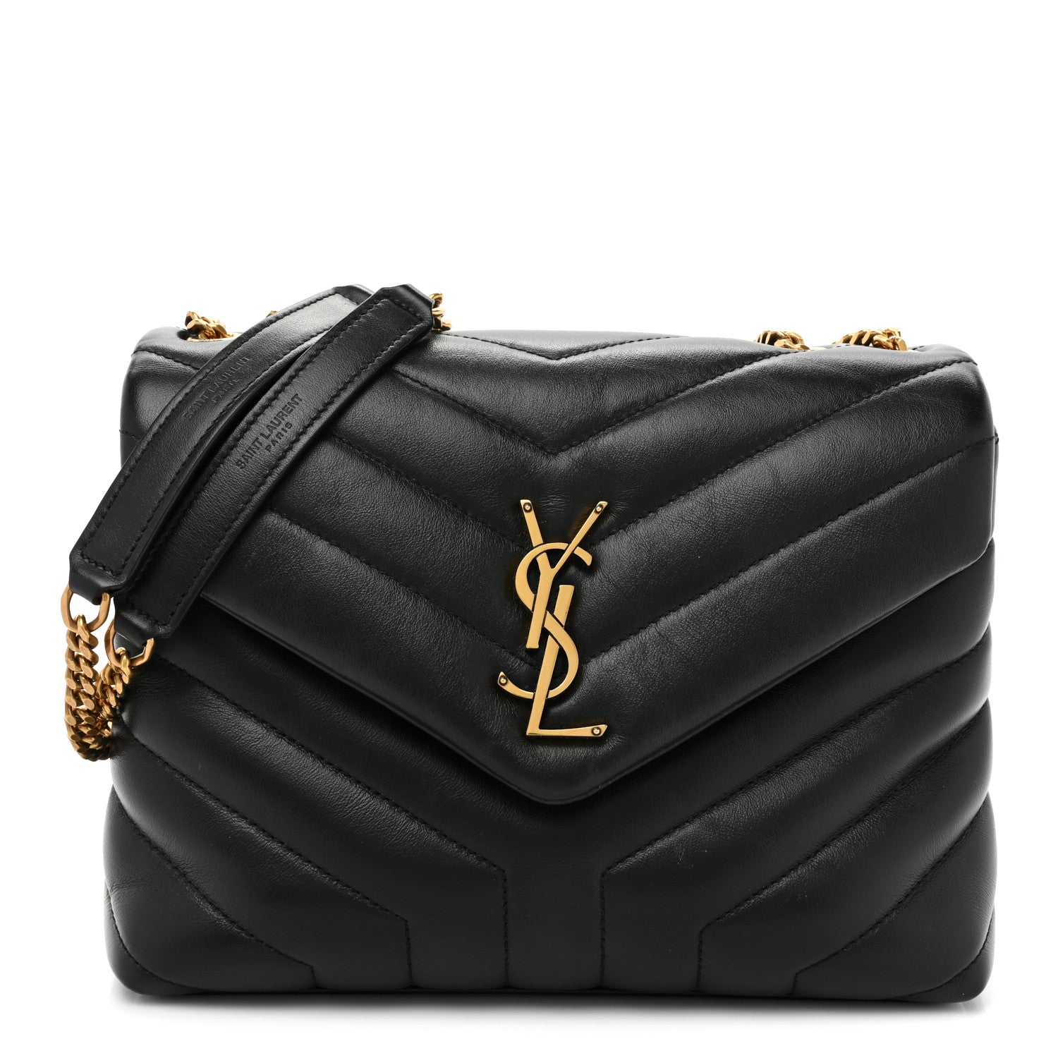 Saint Laurent Calfskin Y Quilted Monogram Small Loulou Chain Satchel Black 1 of 13