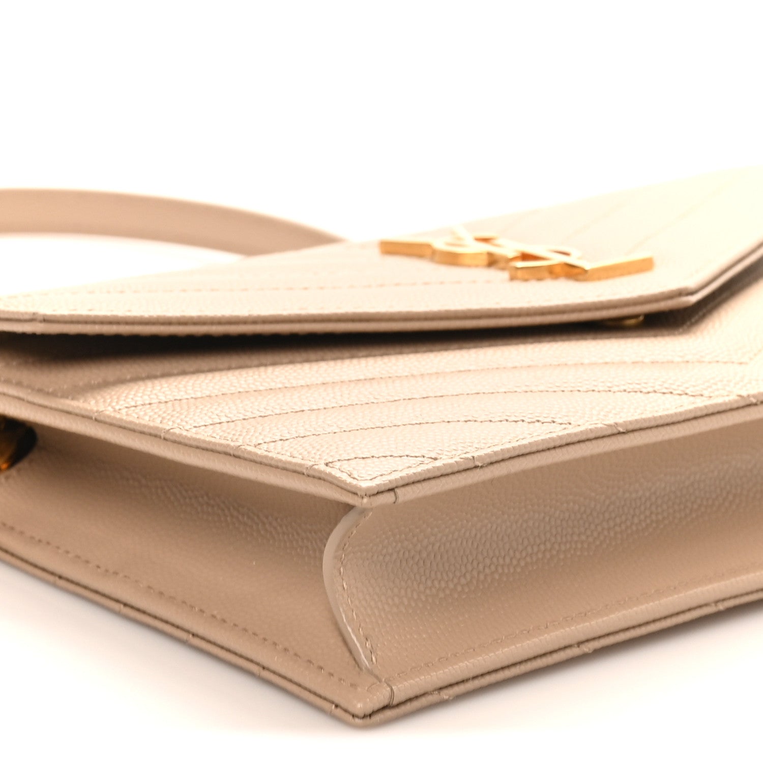 Saint Laurent Grain De Poudre Matelasse Chevron Monogram Envelope Chain Wallet Dark Beige 8 of 9