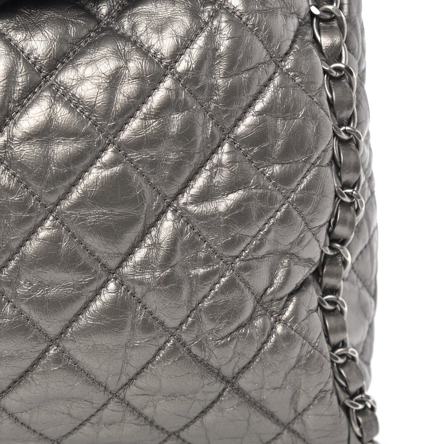 Metallic Calfskin Quilted Large Chain Me Hobo Silver