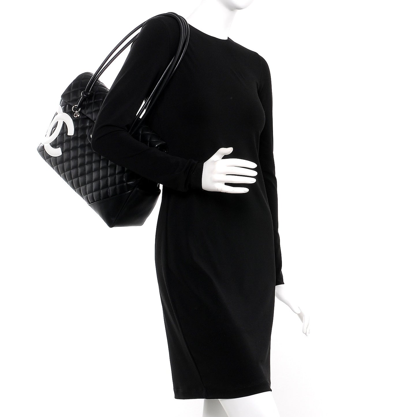 Calfskin Quilted Large Cambon Flap Black White