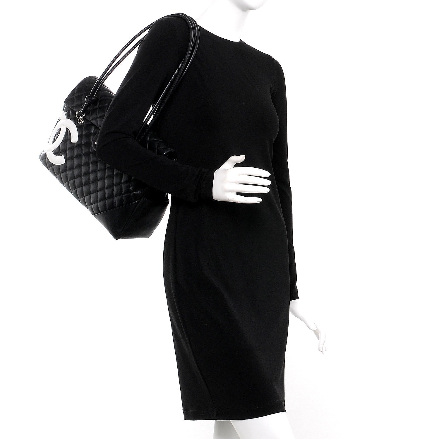 Chanel Calfskin Quilted Large Cambon Flap Black White 2 of 7