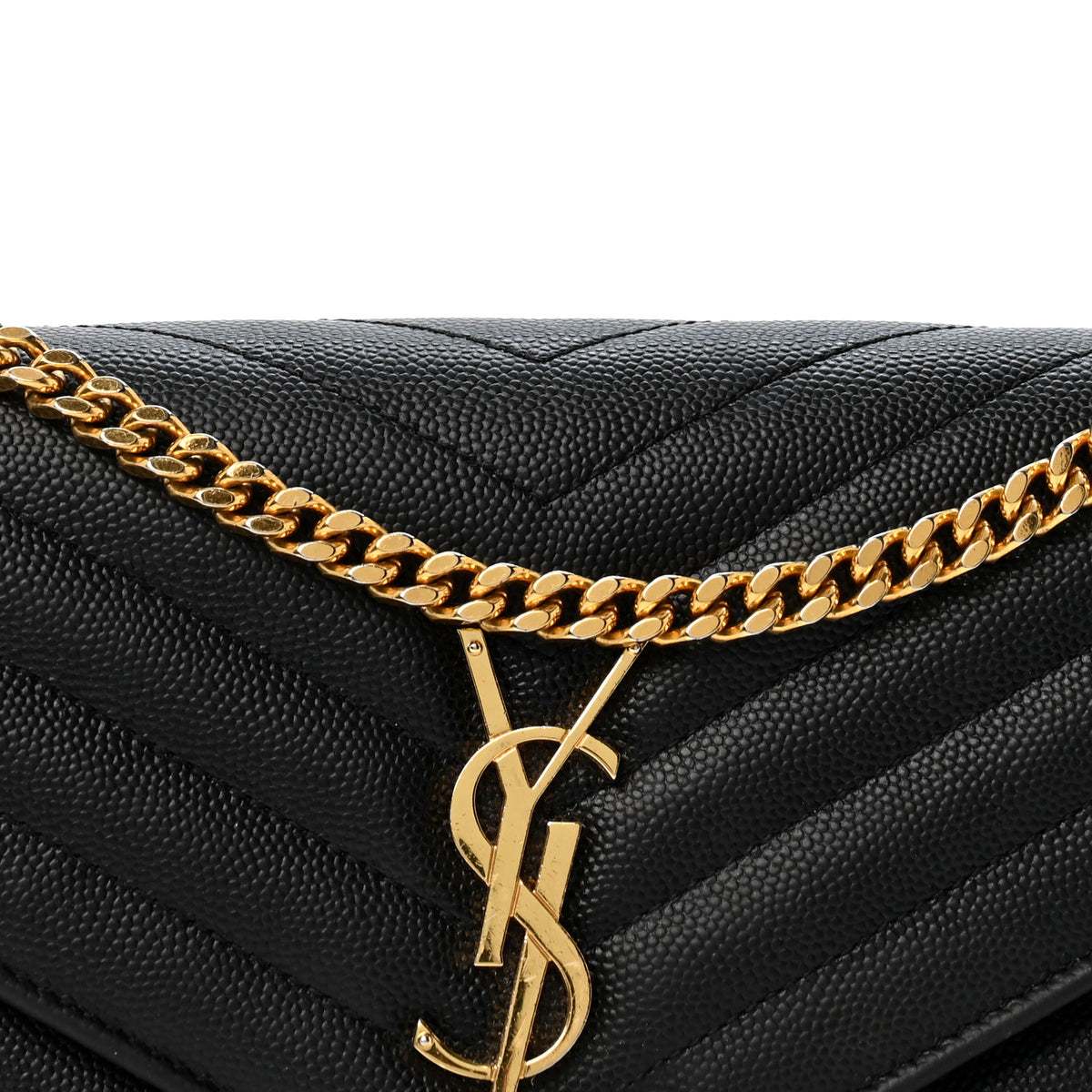 Grain De Poudre Matelasse Chevron Monogram Chain Wallet Black