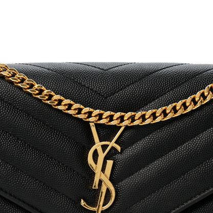 Saint Laurent Grain De Poudre Matelasse Chevron Monogram Chain Wallet Black 8 of 13
