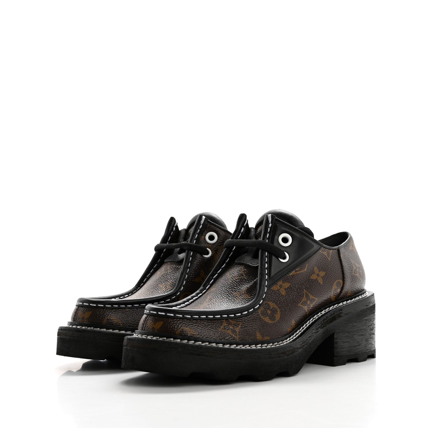 Monogram Calfskin Beaubourg Platform Derby Shoes 37 Brown