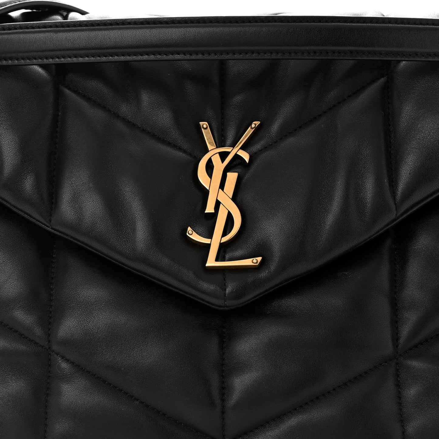 Lambskin Quilted Medium Loulou Puffer Monogram Chain Satchel Black