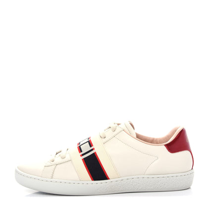 Gucci Calfskin Stripe Womens New Ace Sneakers 35.5 New Mystic White Ecru Red Flame 1 of 11