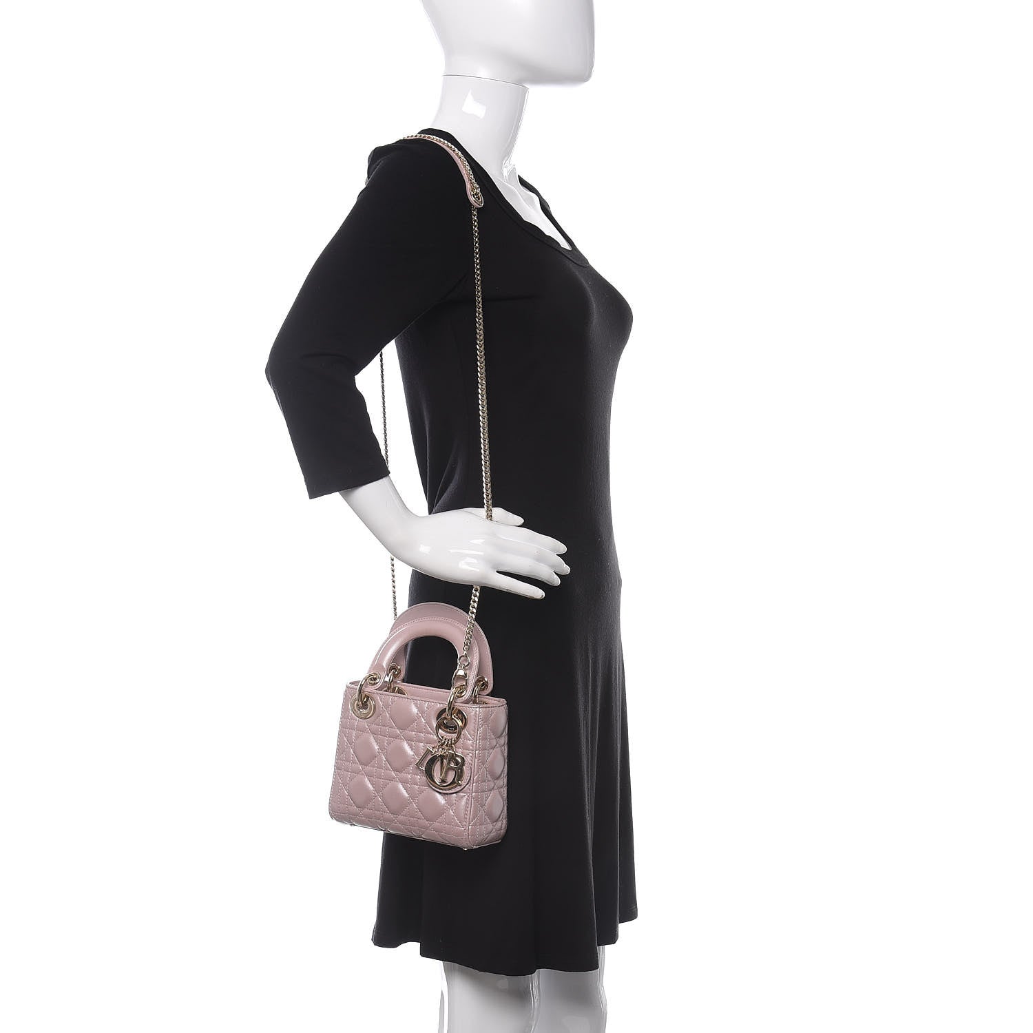Christian Dior Metallic Lambskin Cannage Mini Lady Dior Lotus 2 of 12