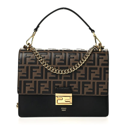 Fendi Vitello Liberty Bi-Color FF 1974 Embossed Chain Strap Kan U Shoulder Bag Black Maya 1 of 9