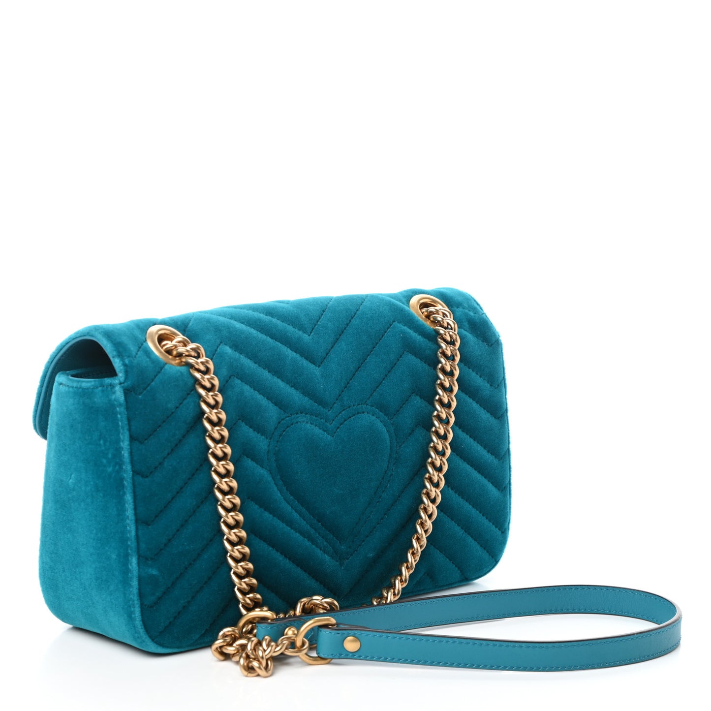 Velvet Matelasse Small GG Marmont Shoulder Bag Pavone Cyan