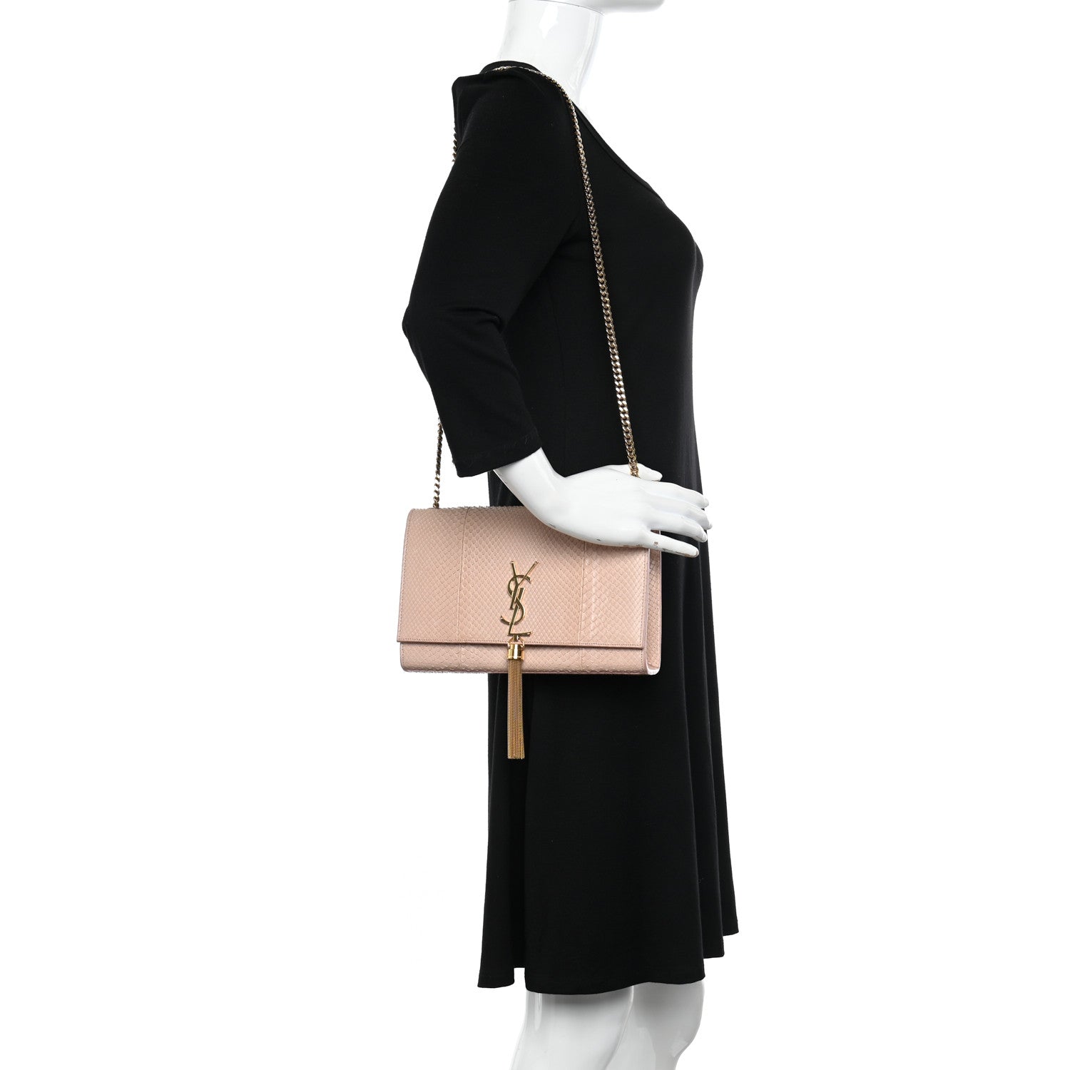 Saint Laurent Snakeskin Medium Classic Monogram Kate Tassel Satchel Beige 2 of 13