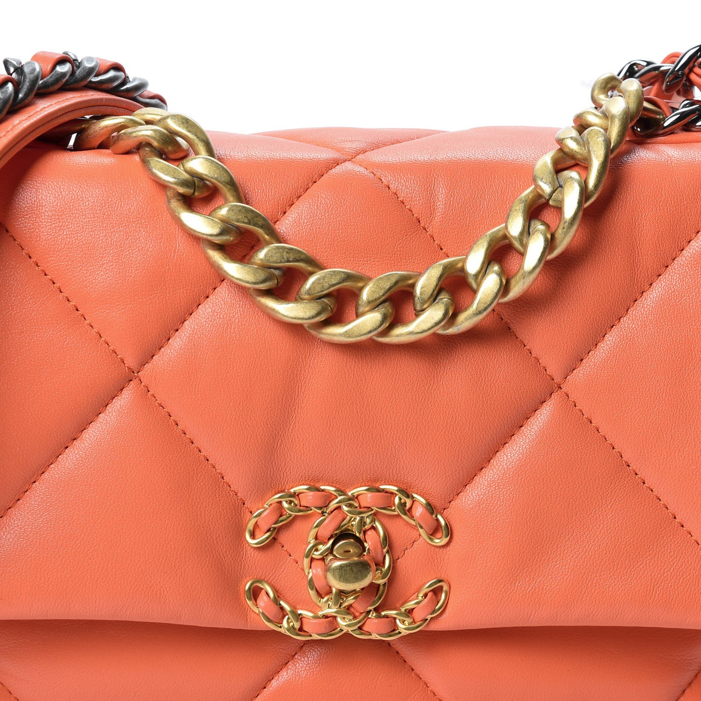 Goatskin Quilted Medium 19 Flap Orange