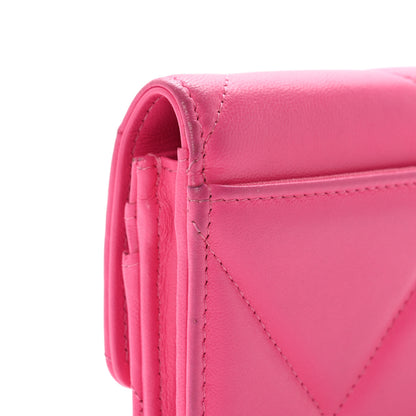 Chanel Shiny Goatskin Quilted Chanel 19 Flap Wallet Dark Pink 9 of 10