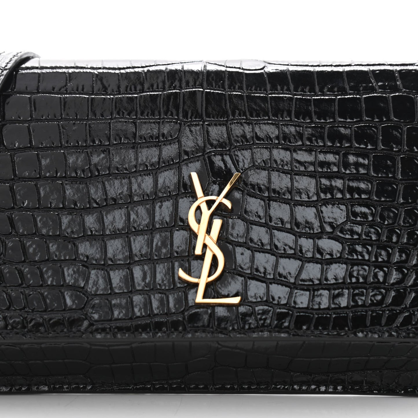 Crocodile Embossed Monogram Phone Holder Crossbody Black