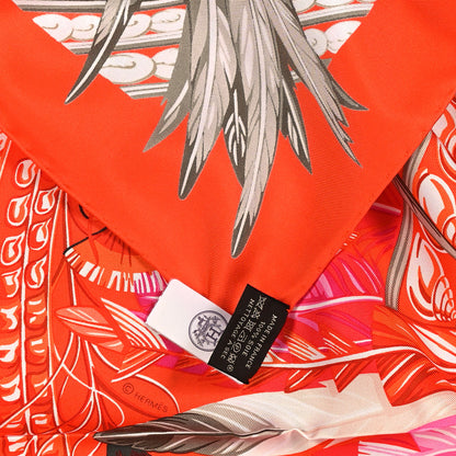Hermes Silk La Danse Pacifique Scarf 90 Orange Rose Vif Kaki 3 of 3