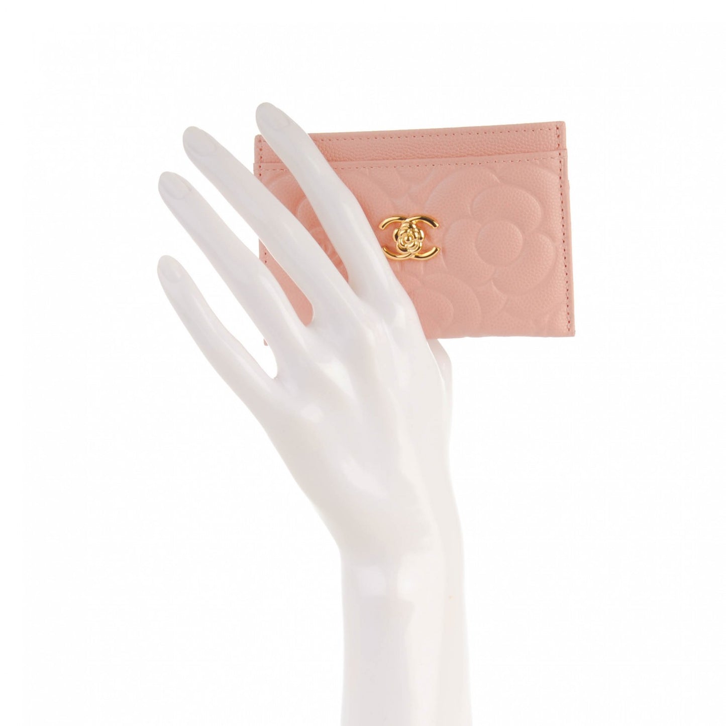Caviar Camellia Embossed Card Holder Nude