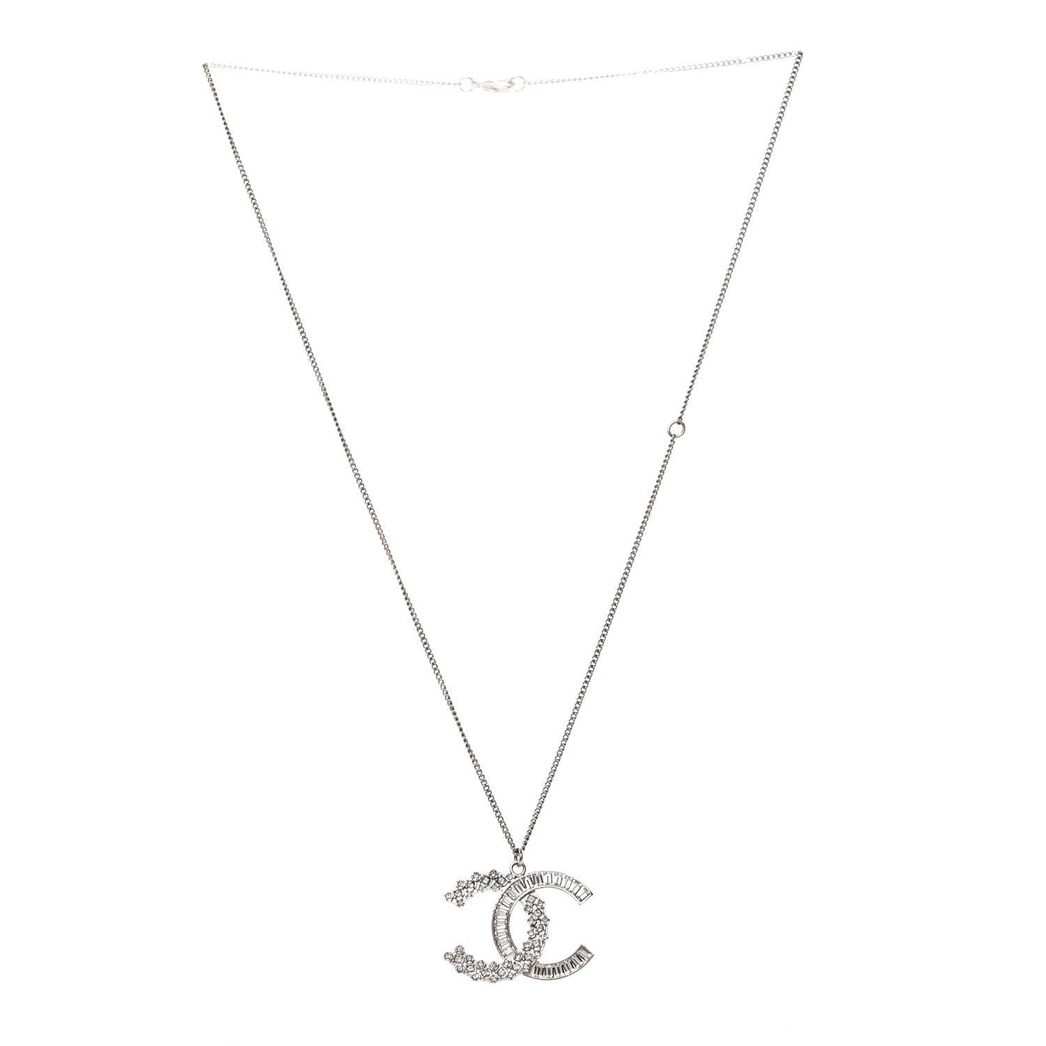 Chanel Crystal Baguette CC Pendant Necklace Silver 3 of 5