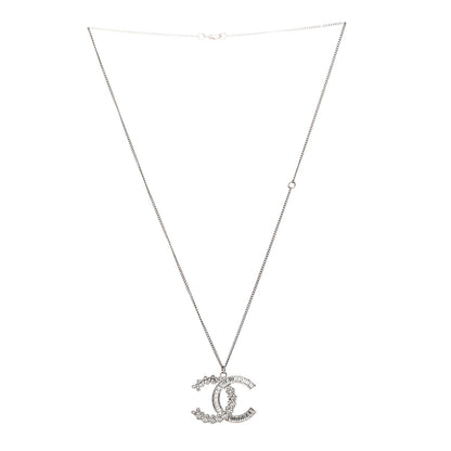 Chanel Crystal Baguette CC Pendant Necklace Silver 3 of 5