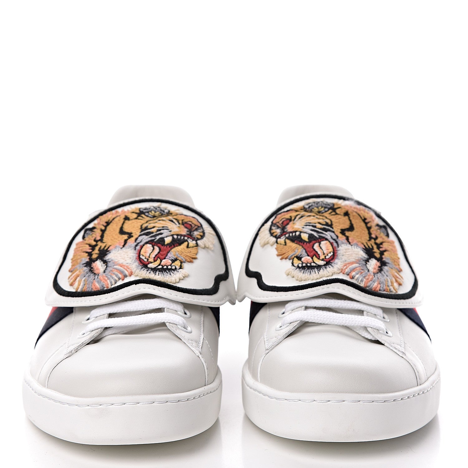 Gucci Calfskin Ayers Web Tiger Embroidered Mens Ace Sneakers 9 White 2 of 13