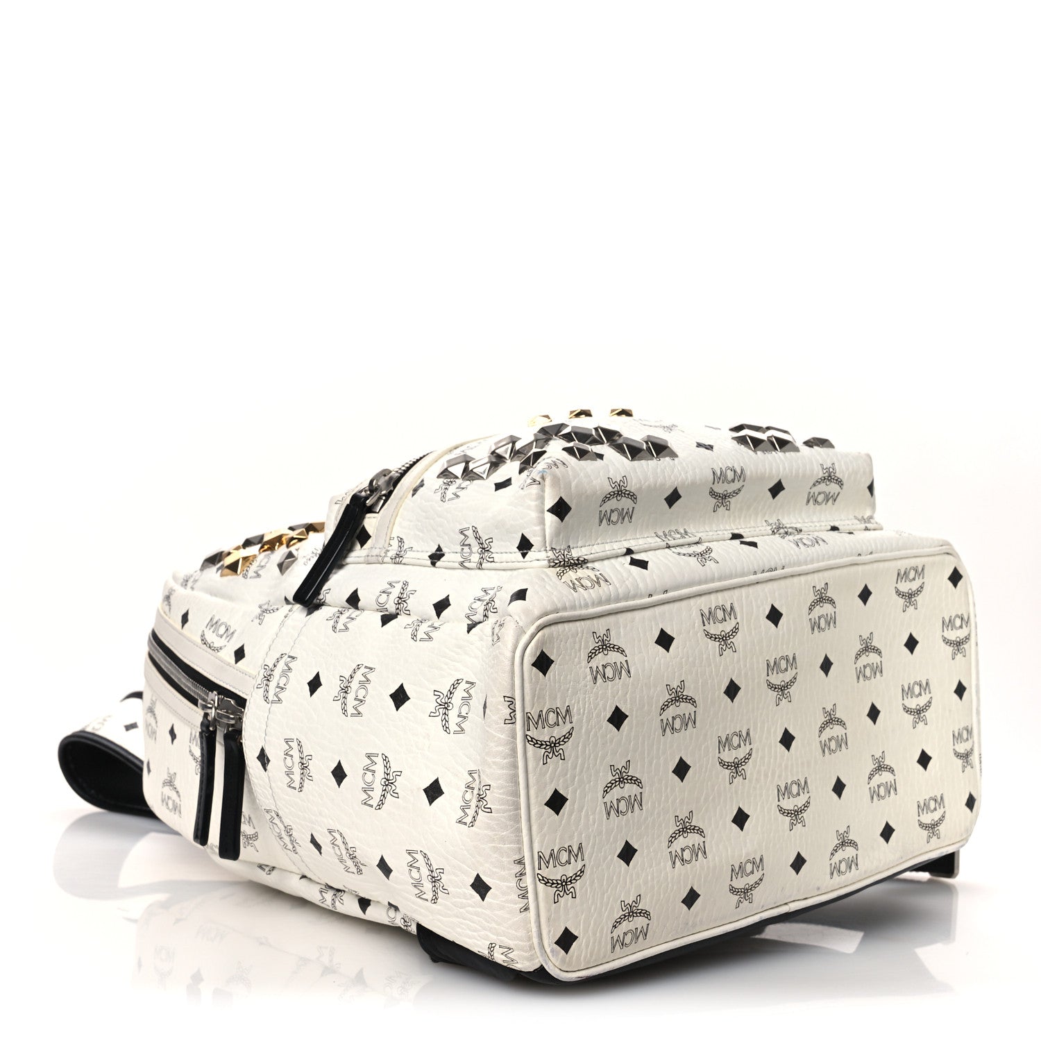 MCM Visetos Studded Medium Stark M Backpack White 1841028