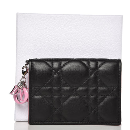 Christian Dior Lambskin Cannage Bi-color Small Lady Dior Flap Card Holder Black Pink 7 of 7