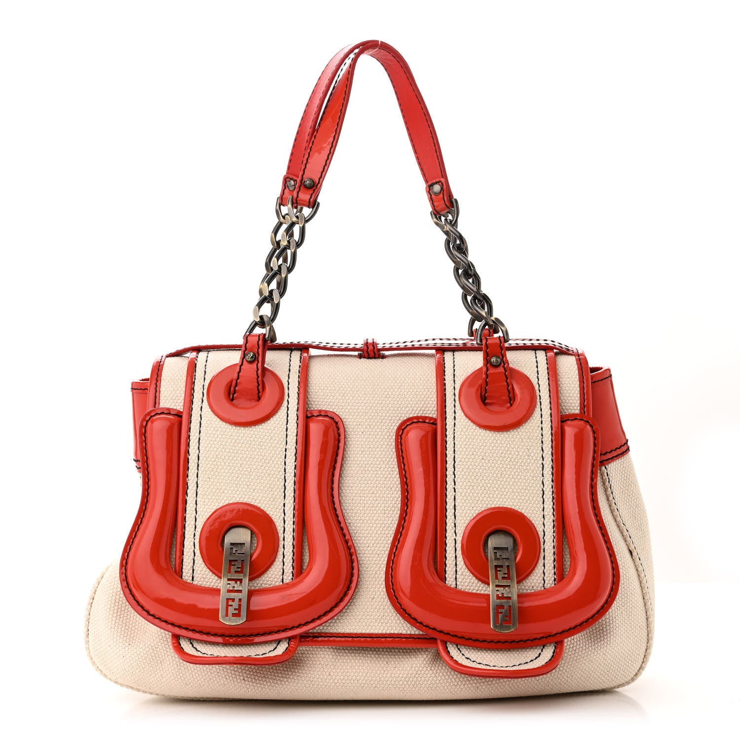 Fendi Canvas Patent B Bag Corda Red 1 of 13