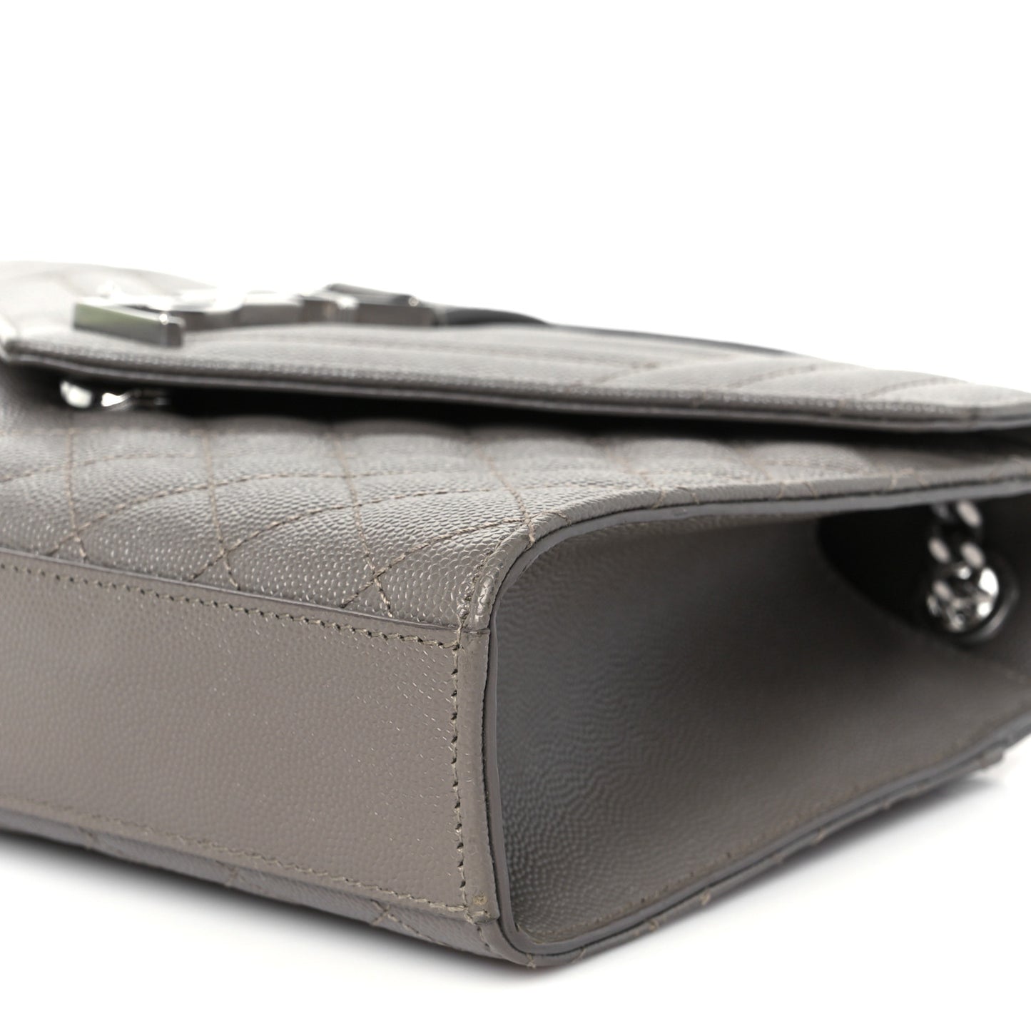Grain De Poudre Textured Mixed Matelasse Medium Triquilt Monogram Satchel Fog