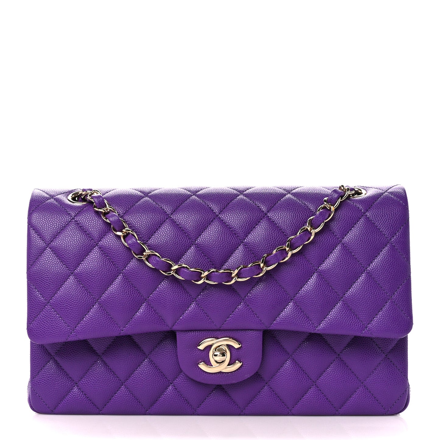 Caviar Quilted Medium Double Flap Purple