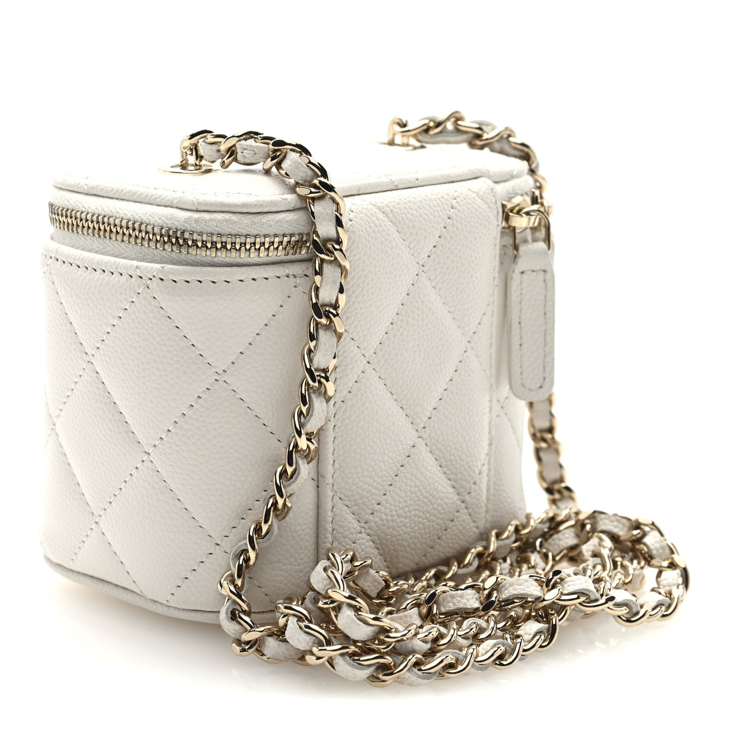 Caviar Quilted Mini Vanity Case With Chain White