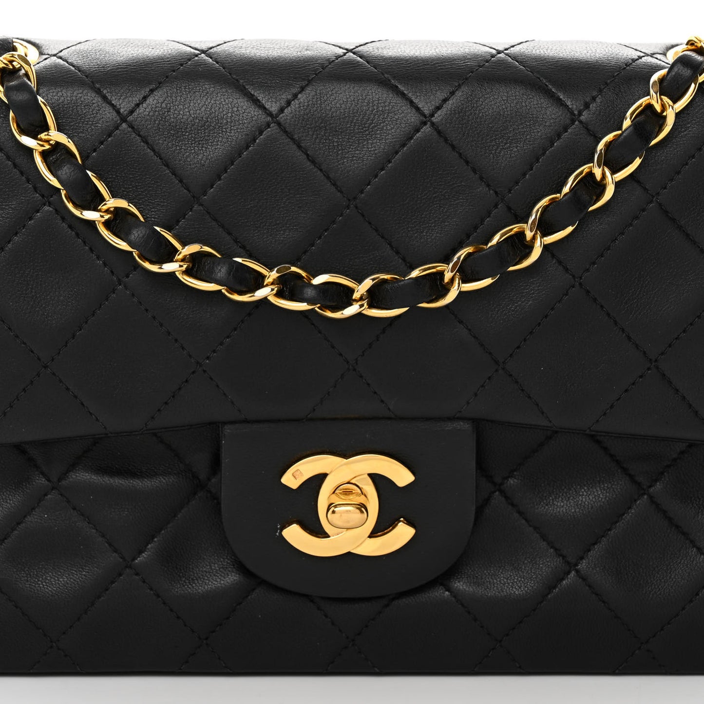 Lambskin Quilted Small Double Flap Black