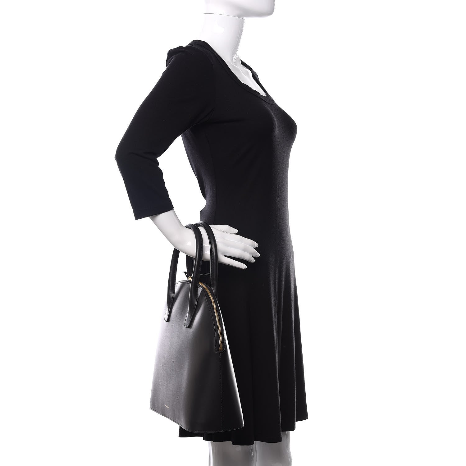 Mansur Gavriel Calfskin Top Handle Rounded Bag Black Flamma 2 of 9