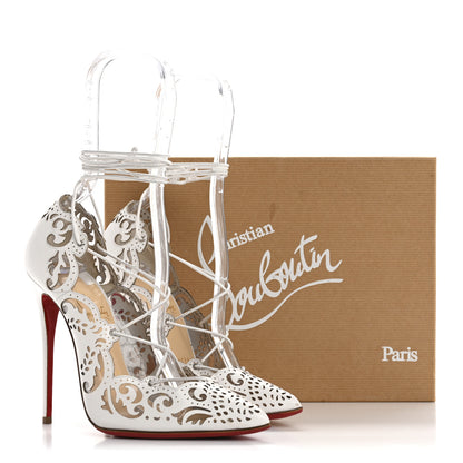 Christian Louboutin Calfskin PVC Impera 100 Pumps 38 White 13 of 13