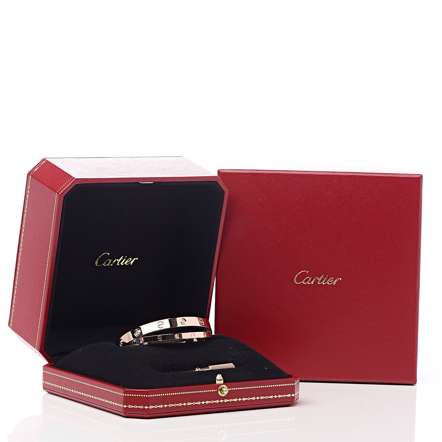 18K Pink Gold 12 Diamond Double LOVE Bracelet 16