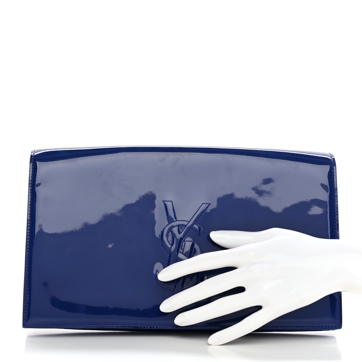 Saint Laurent Patent Calfskin Monogram Large Belle De Jour Clutch Royal Blue 2 of 6