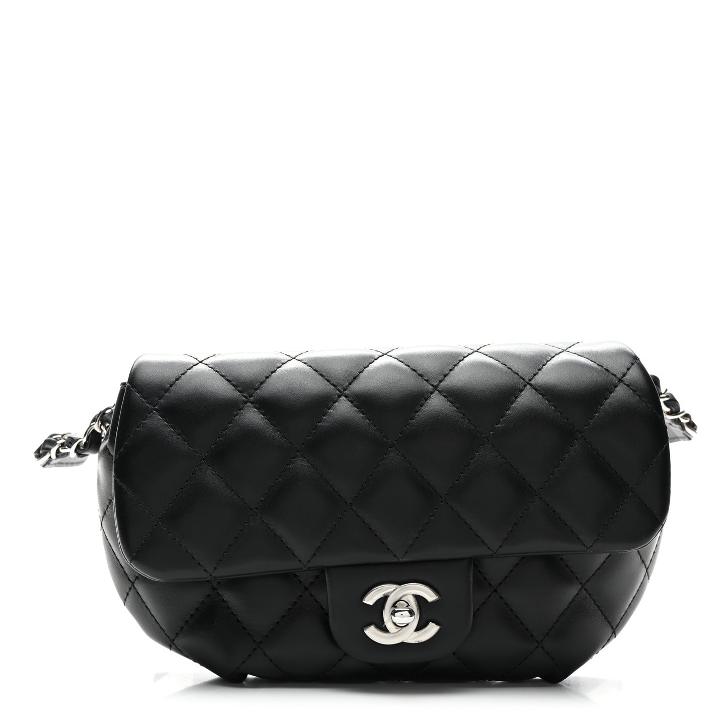 Calfskin Quilted CC Uniform Flap Belt Bag Black