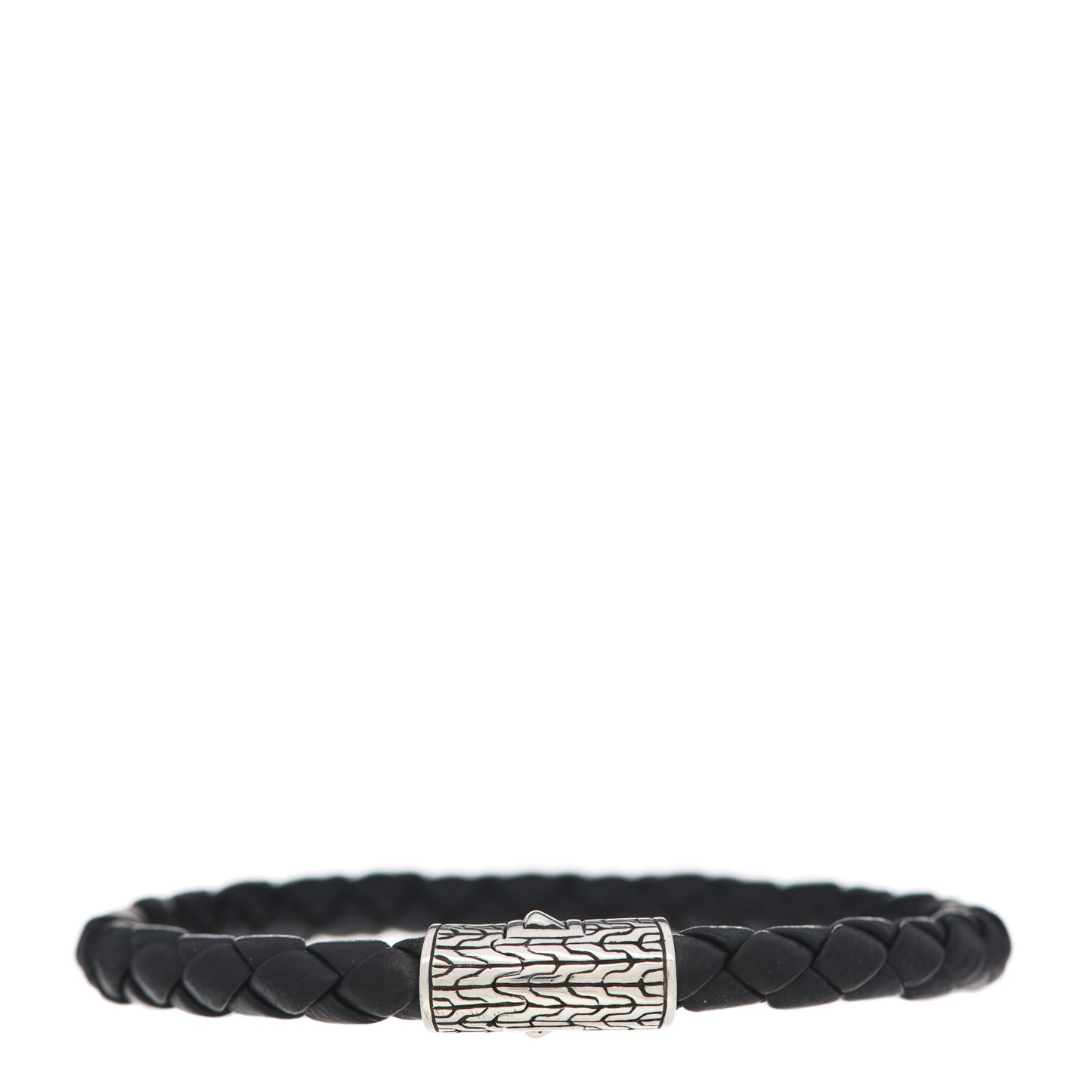 Sterling Silver Leather 5.5mm Classic Chain Station Bracelet Black