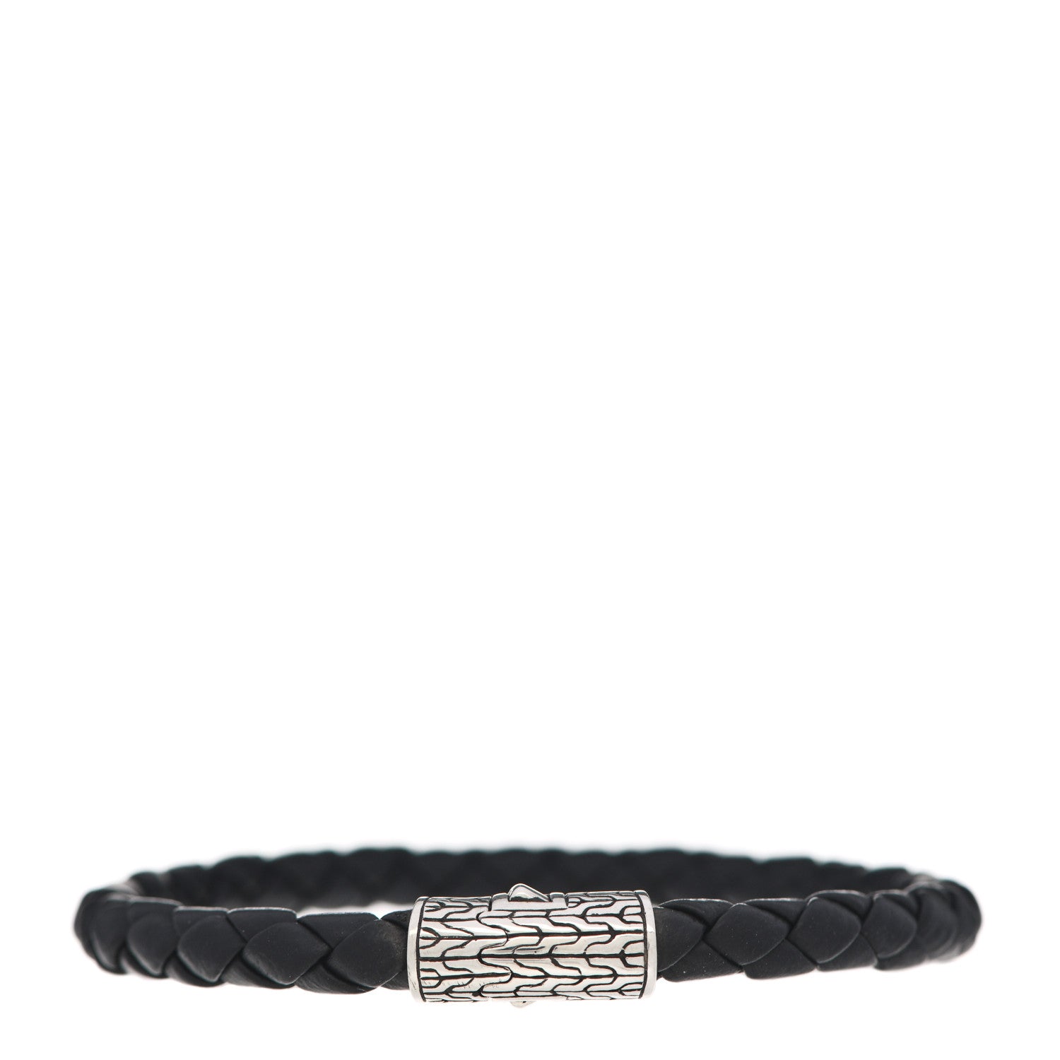 John Hardy Sterling Silver Leather 5.5mm Classic Chain Station Bracelet Black 1 of 5