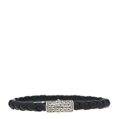 John Hardy Sterling Silver Leather 5.5mm Classic Chain Station Bracelet Black 1 of 5