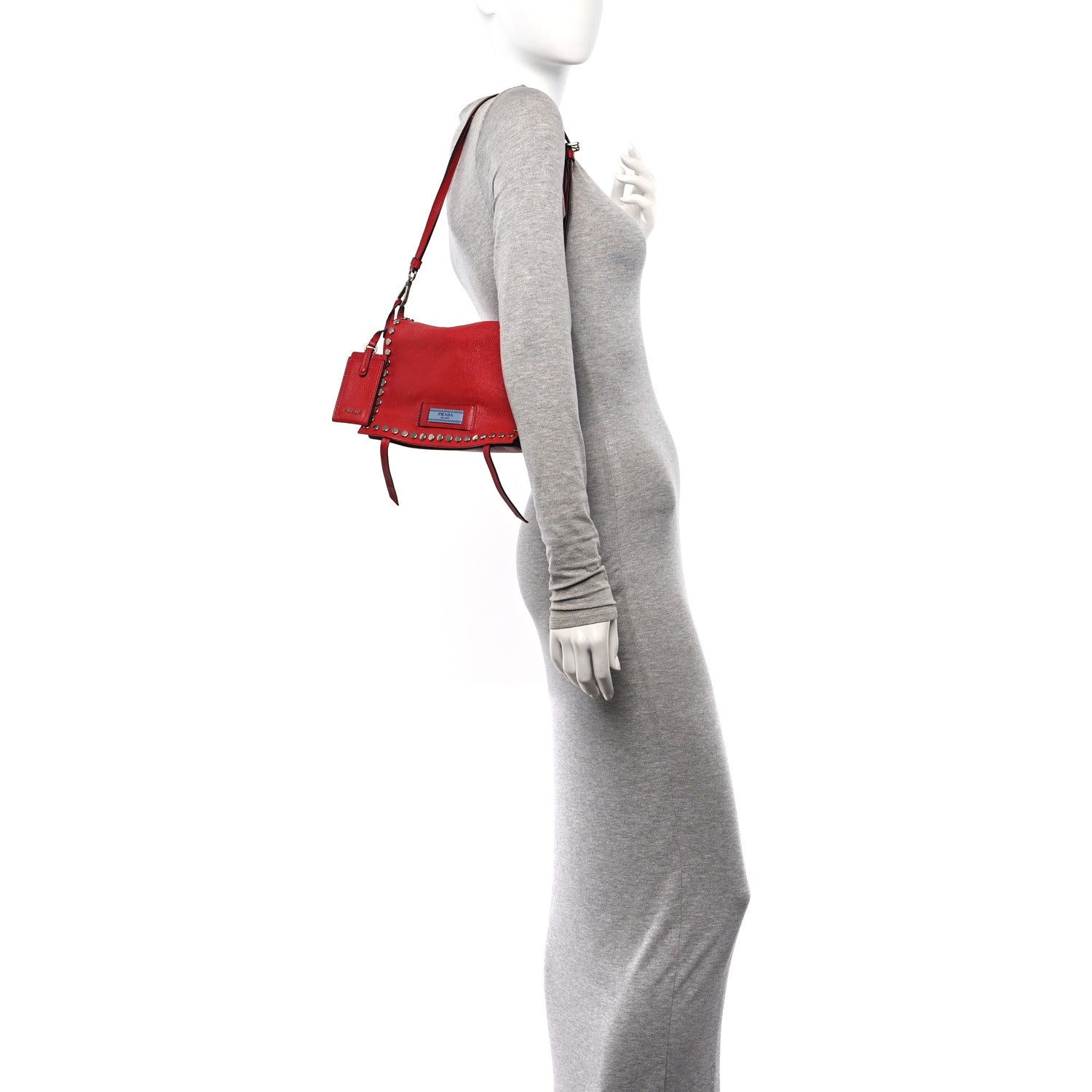 Prada Glace Calf Studded Etiquette Flap Fuoco Astrale 2 of 9