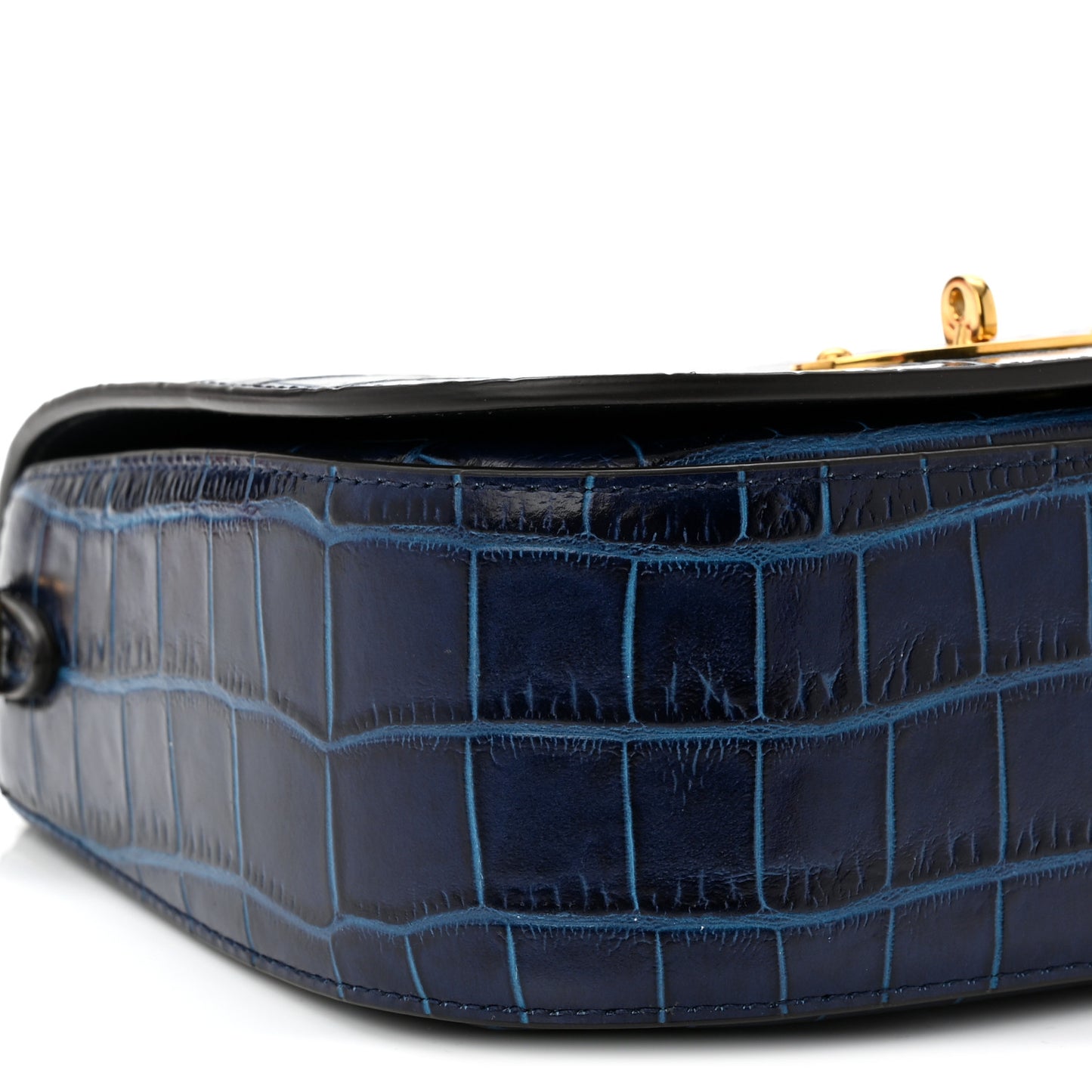 Shiny Croc Calfskin Embossed Small Darley Sapphire Blue