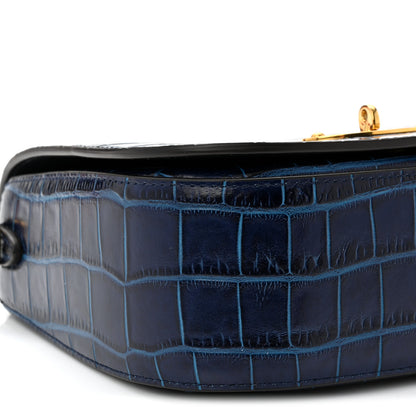 Mulberry Shiny Croc Calfskin Embossed Small Darley Sapphire Blue 8 of 9