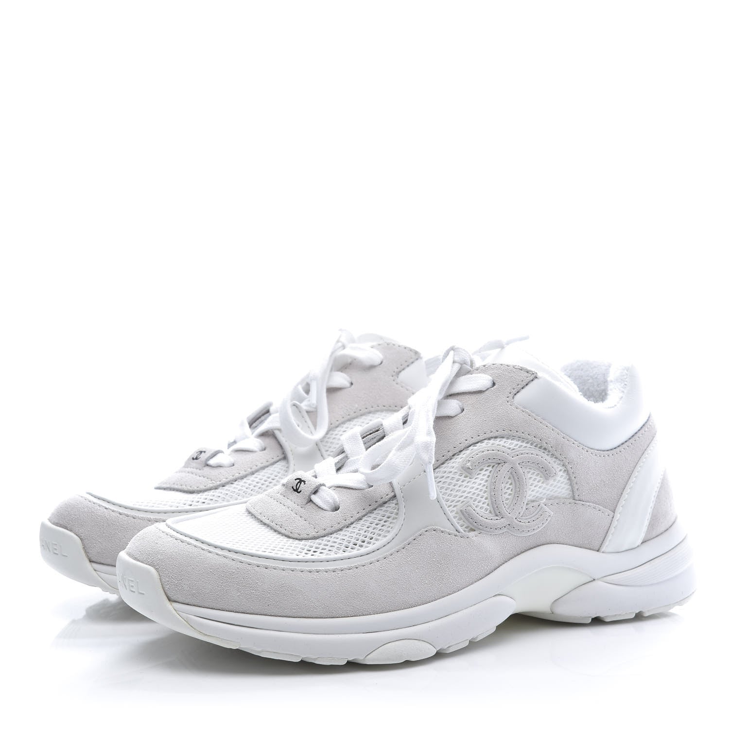 Chanel Suede Calfskin Fabric CC Sneakers 39 White 3 of 8