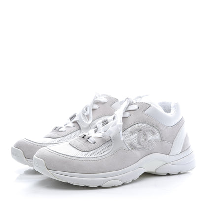 Chanel Suede Calfskin Fabric CC Sneakers 39 White 3 of 8