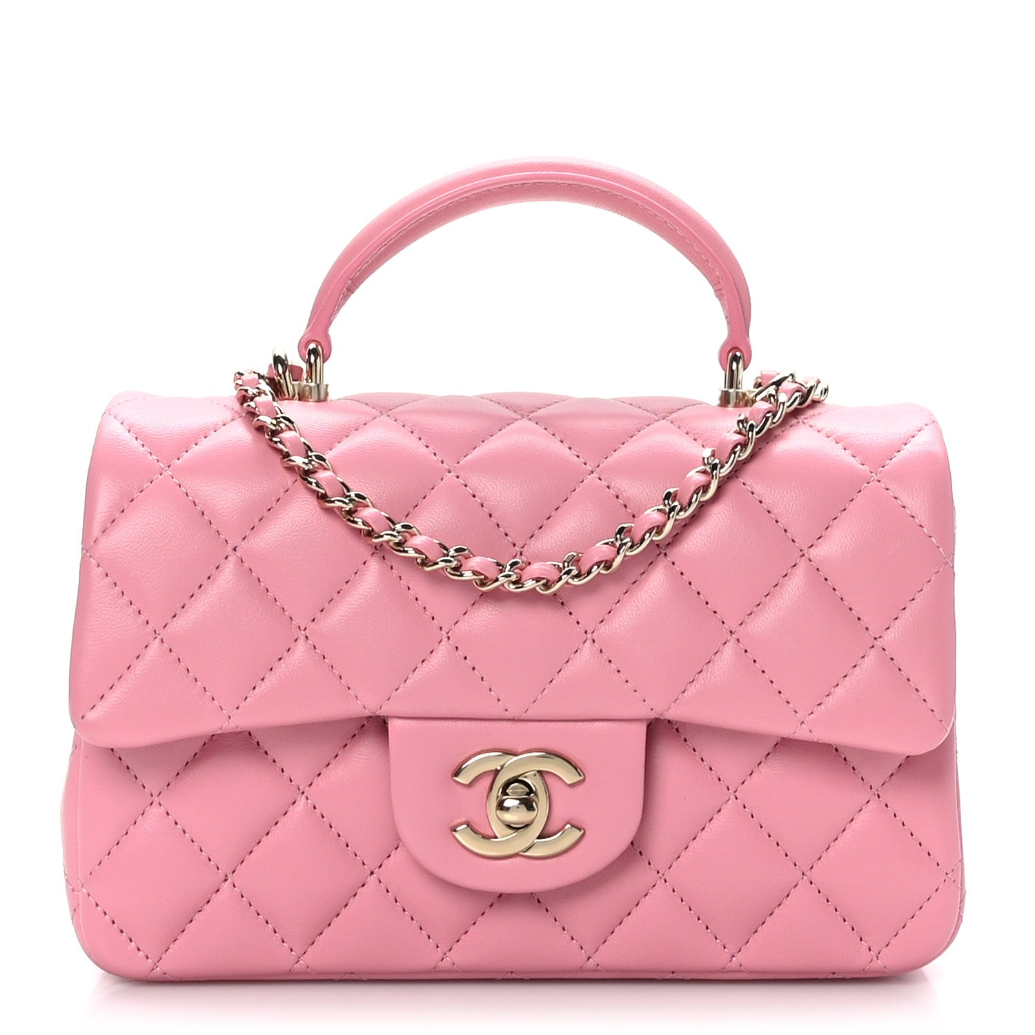 Chanel Lambskin Quilted Mini Top Handle Rectangular Flap Pink 1 of 9