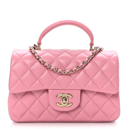 Chanel Lambskin Quilted Mini Top Handle Rectangular Flap Pink 1 of 9
