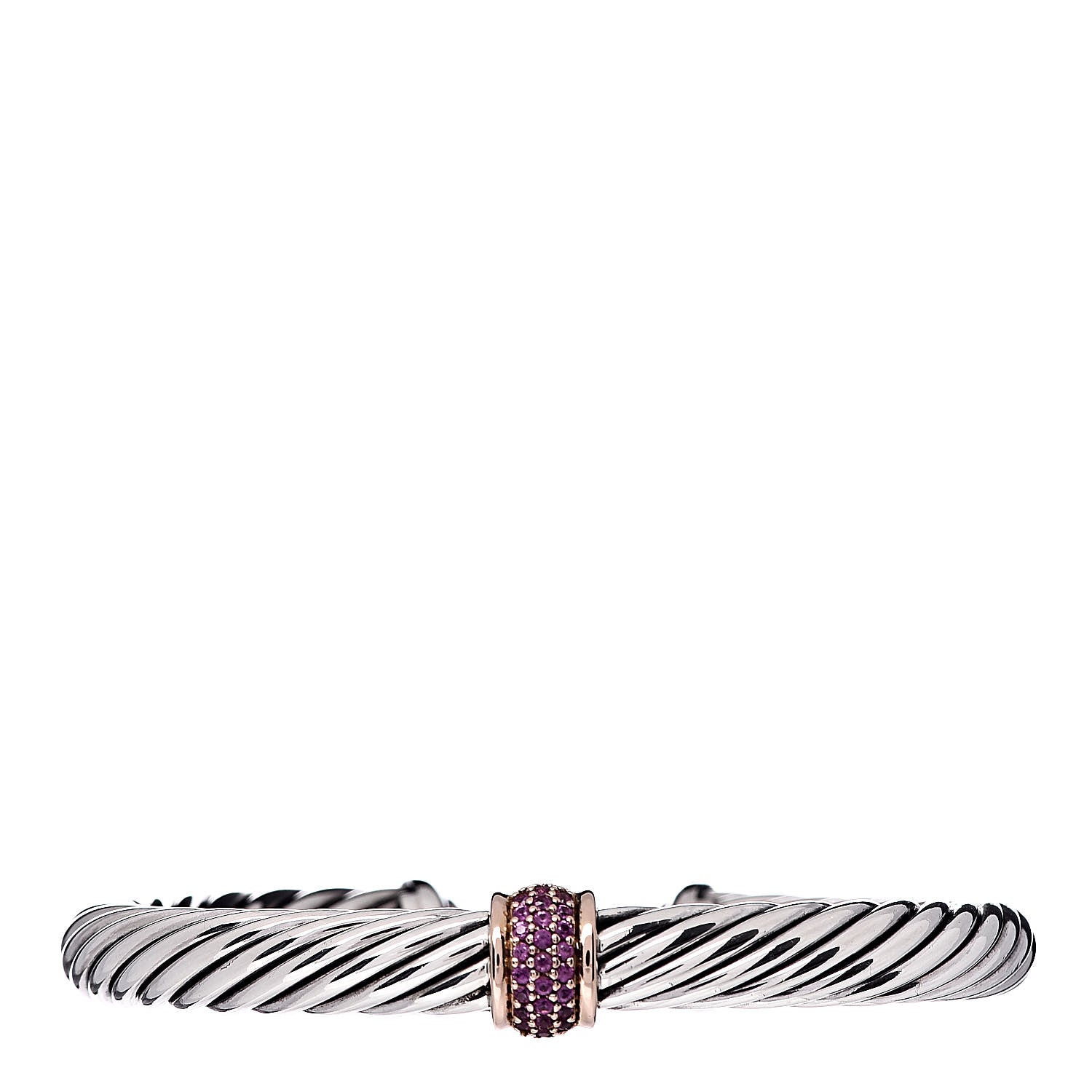 David Yurman Sterling Silver 18K Rose Gold Pink Sapphire 7mm Cable Classics Single Station Bracelet 1 of 4