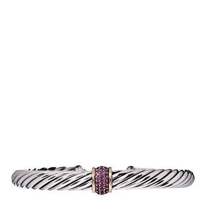 David Yurman Sterling Silver 18K Rose Gold Pink Sapphire 7mm Cable Classics Single Station Bracelet 1 of 4