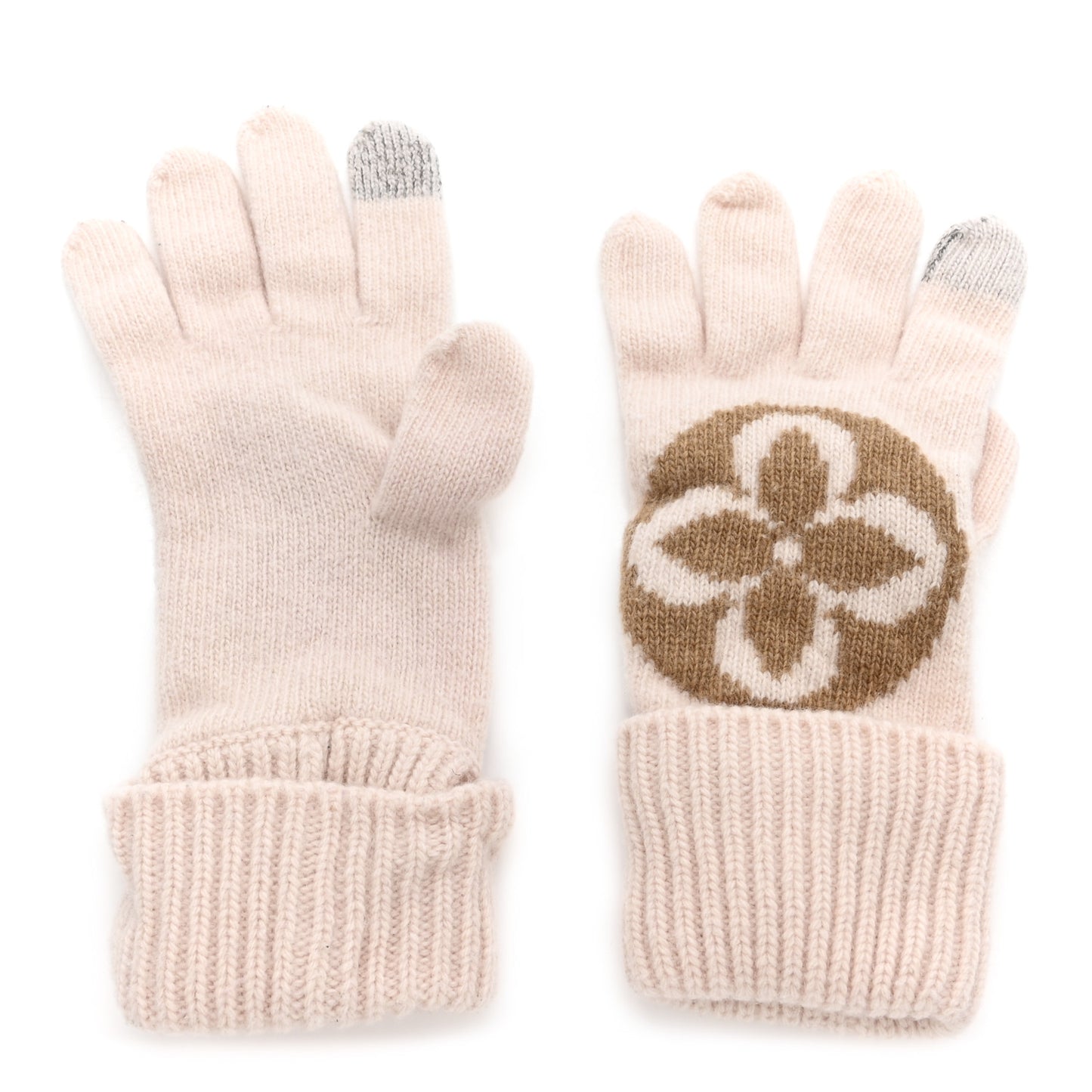 Wool Maille Knit Flight Mode LV Medallion Gloves Camel Rose